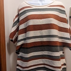 Naturals d & co women's XS brown striped open short sleeved blouse